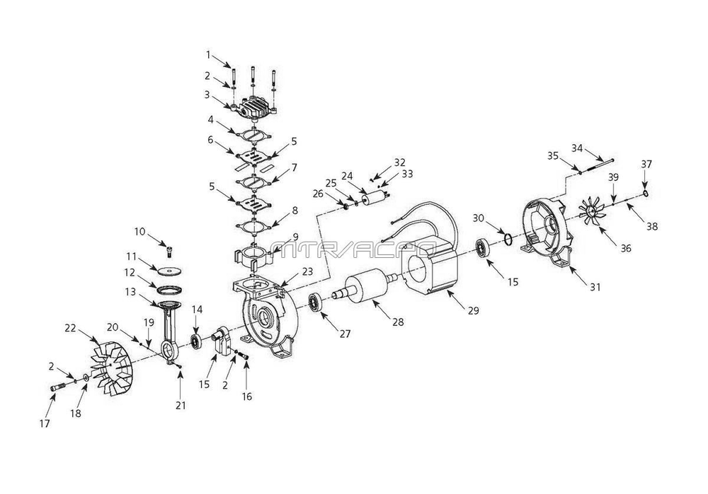 Hu350100, Hu350100av Pump Parts Diagram and Parts List for HU350100AV  Campbell Hausfeld Compressor